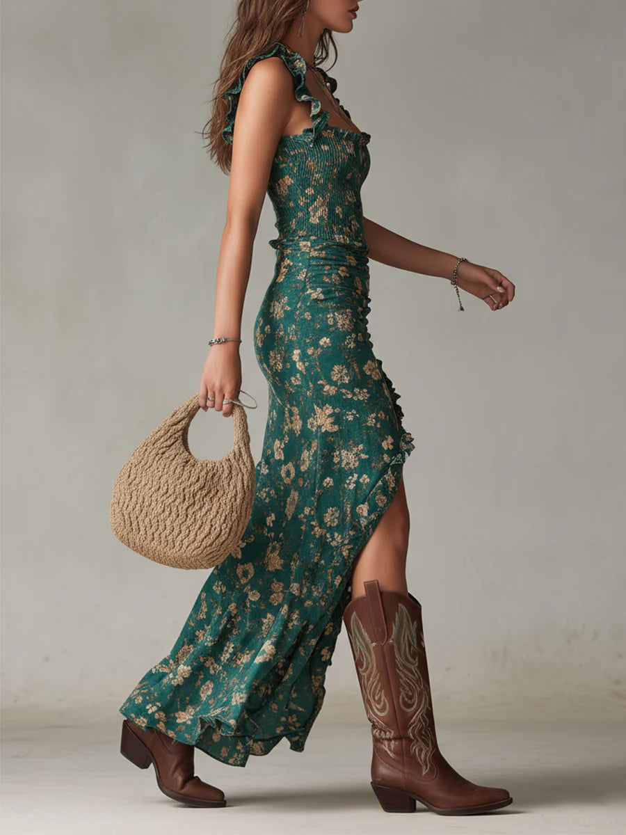 Calla | Bohemian Green Printed Maxi Dress