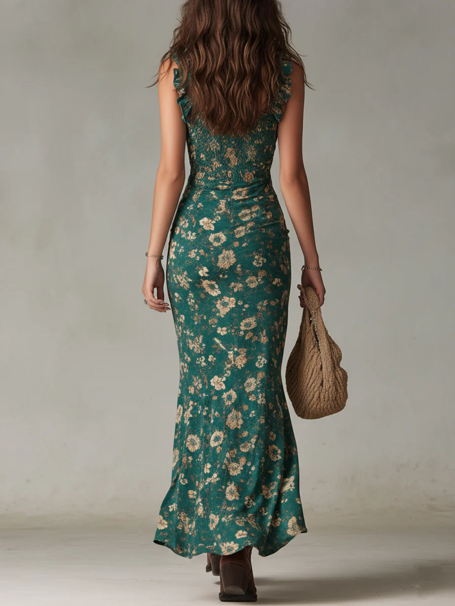 Calla | Bohemian Green Printed Maxi Dress