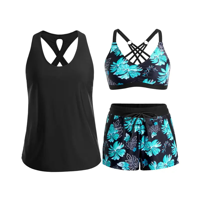 Honoria | Sporty Three-Piece Tankini Set With Pockets