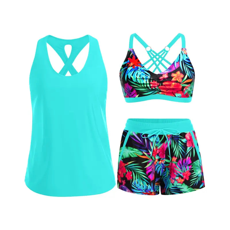 Honoria | Sporty Three-Piece Tankini Set With Pockets