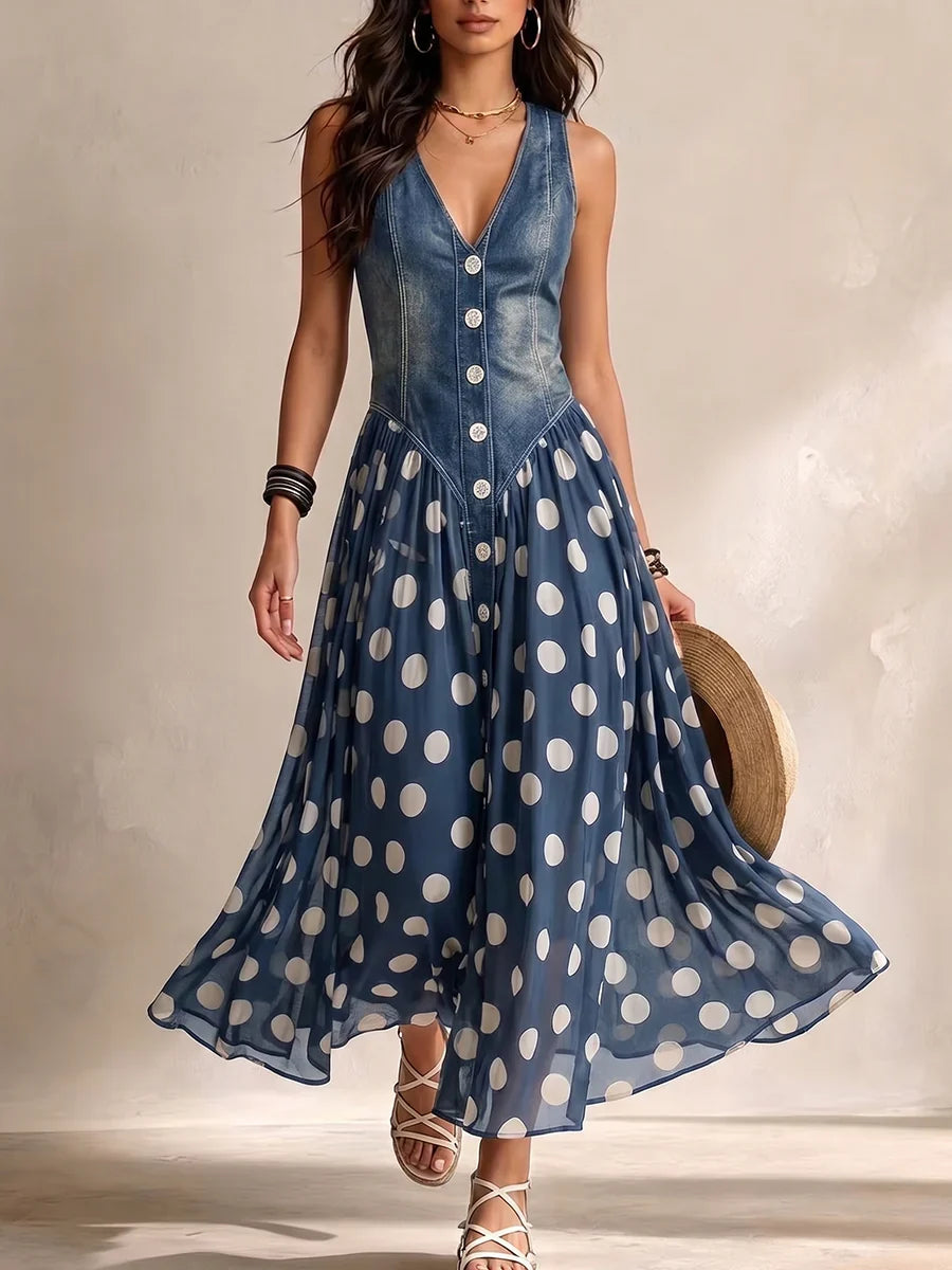 Bianca™ | Midi Chiffon Dress With Polka-Dot Pattern
