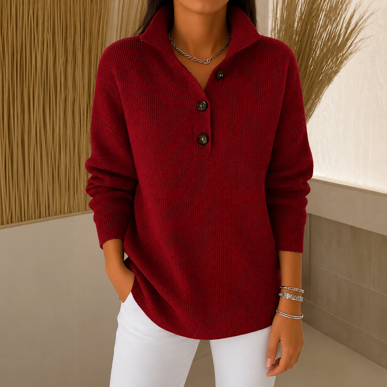 Isla™ | Ribbed Sweater with Collar