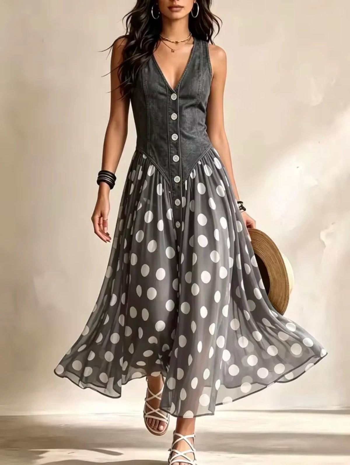 Bianca™ | Midi Chiffon Dress With Polka-Dot Pattern