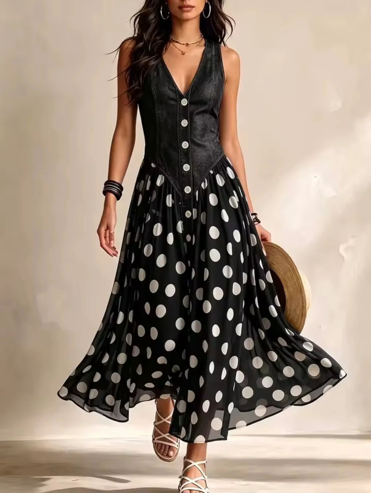 Bianca™ | Midi Chiffon Dress With Polka-Dot Pattern