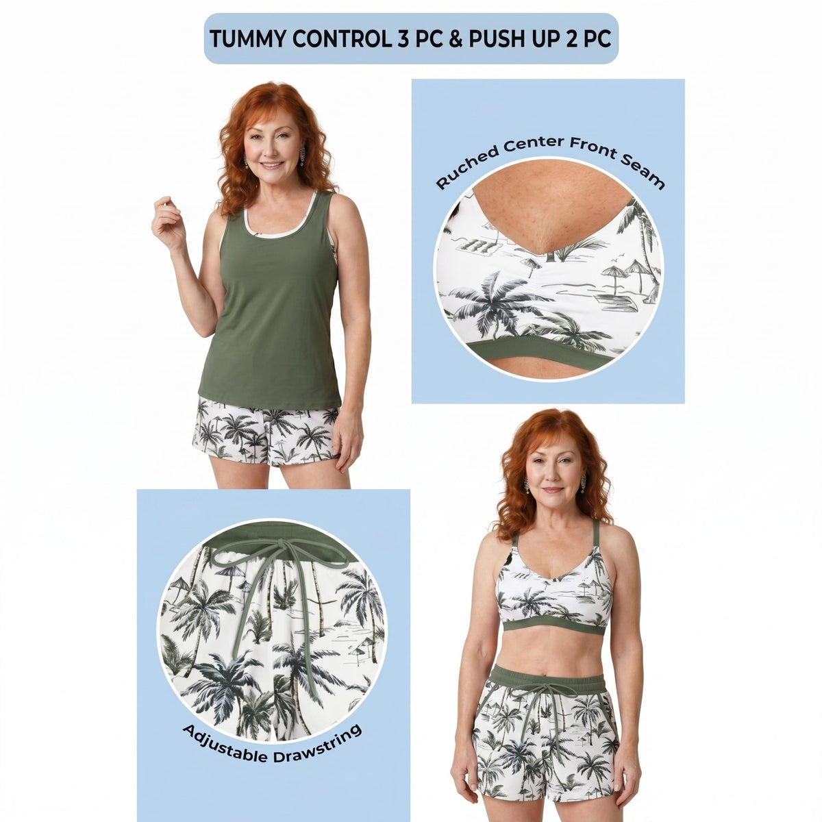 Honoria | Sporty Three-Piece Tankini Set With Pockets