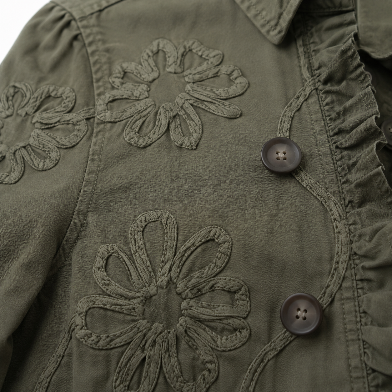 Emma™ | Boho-Chic Floral Embroidered Utility Ruffled Trim Jacket