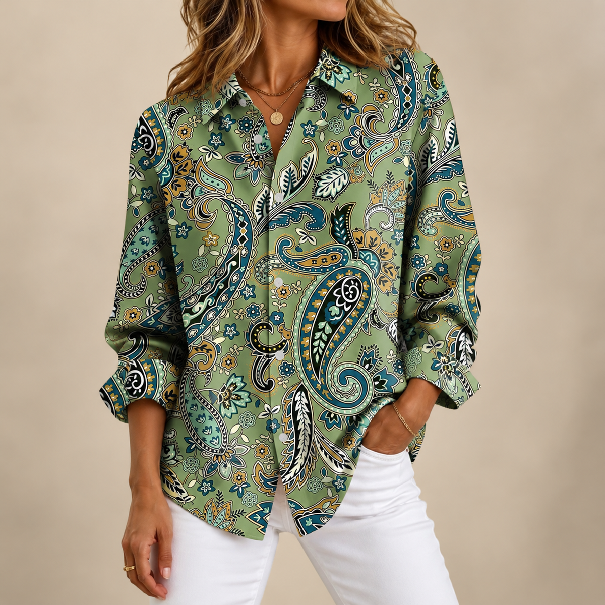 Joanna™ | Paisley Print Button-Up Blouse