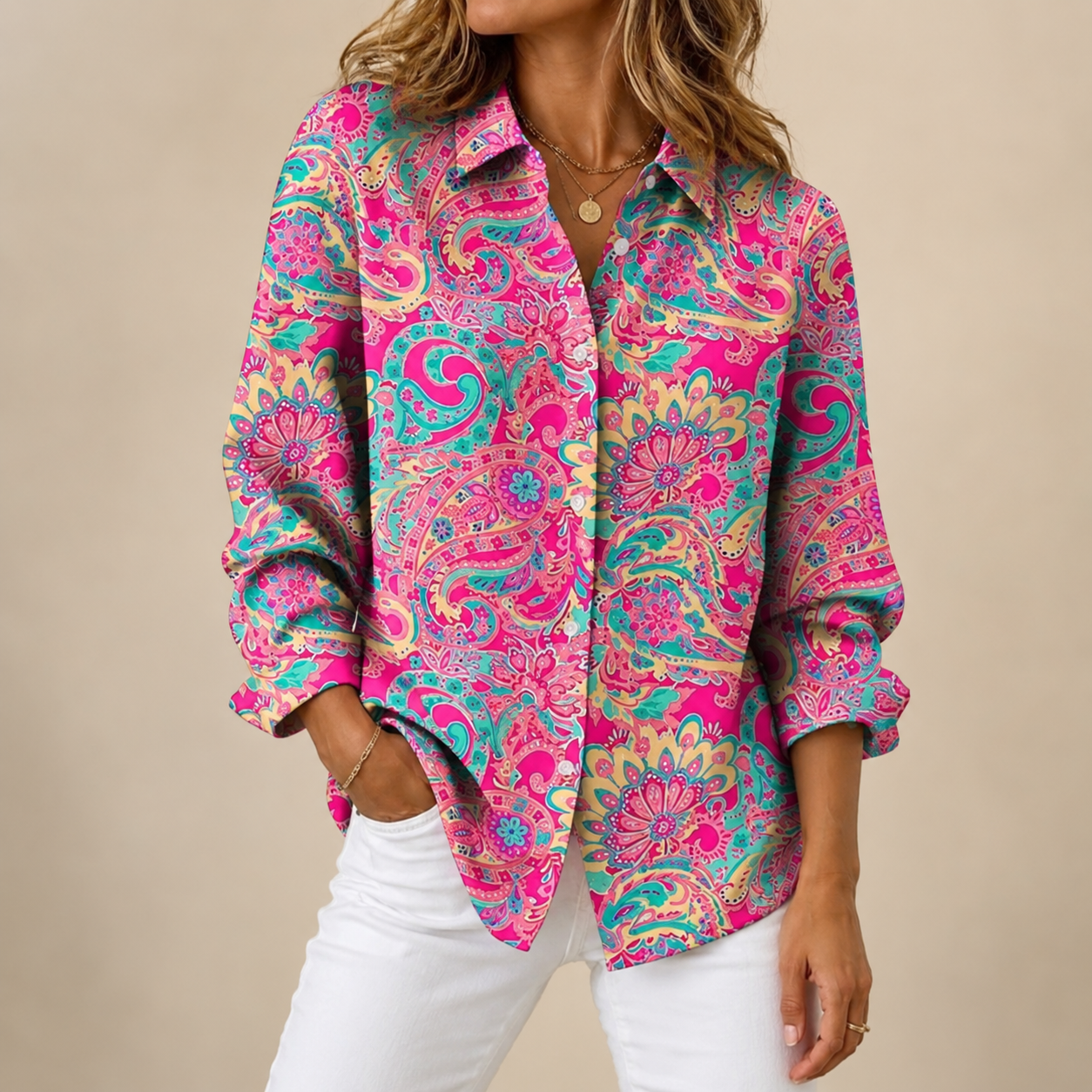 Joanna™ | Paisley Print Button-Up Blouse